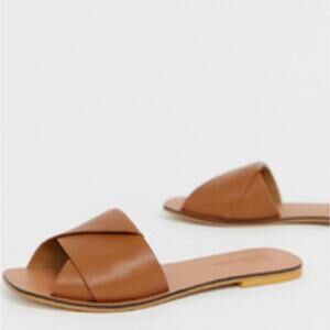 ASOS Brown Leather Slide Sandal, GUC, Size 5, MSRP $79